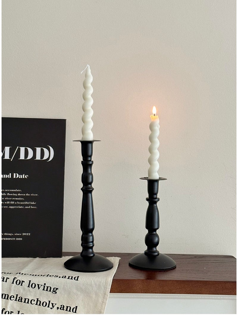 Firasa Vintage Black Iron Candle Holder, Roman Column Long Taper Candle Stand, Metal Table Centerpiece for Home Decor, Dining Ambience, INS Style Middle Size - Image 1