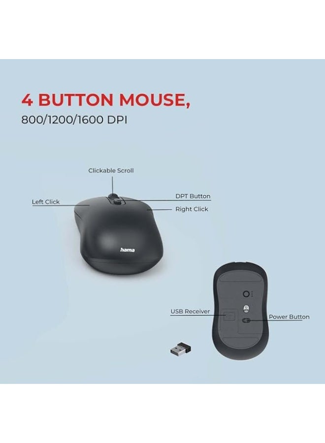 هاما Hama "WKM-200" Wireless Keyboard with Mouse, Wireless, 8 Media Keys, BLack, QWERTY GULF [D3173056] - Image 4