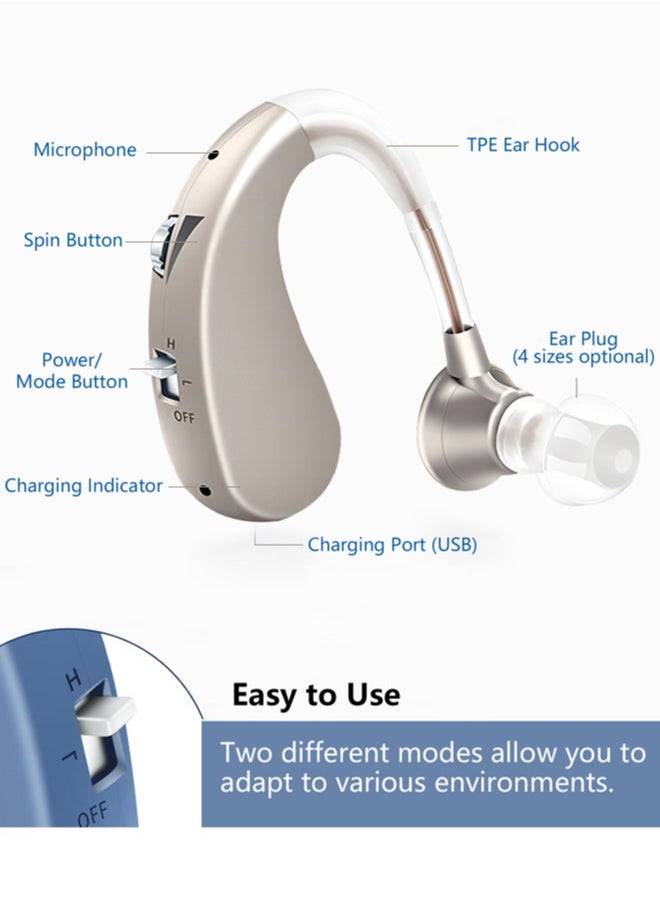 Chixing Hearing Aid, Rechargeable Hearing Aids for Hearing Loss, Noise Cancelling and Volume Control, Silver  - Image 2