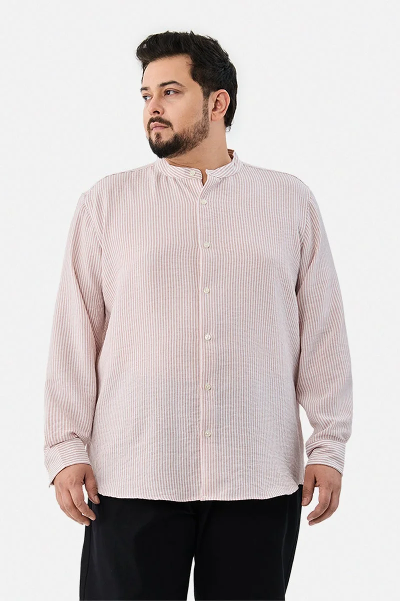 SNITCH Chinese Collar Plus Size Stripes Shirt