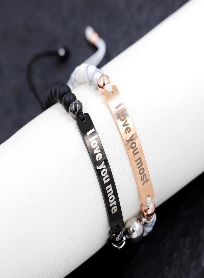 Tobestu I Love You More and I Love You Most Bracelet Set Distance Couples Gifts - Natural Turquoise & Black Onyx Bracelets Graduation Gifts for Women Men - Image 3