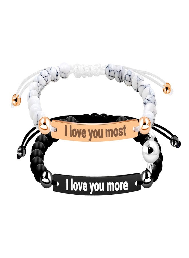 Tobestu I Love You More and I Love You Most Bracelet Set Distance Couples Gifts - Natural Turquoise & Black Onyx Bracelets Graduation Gifts for Women Men - Image 1