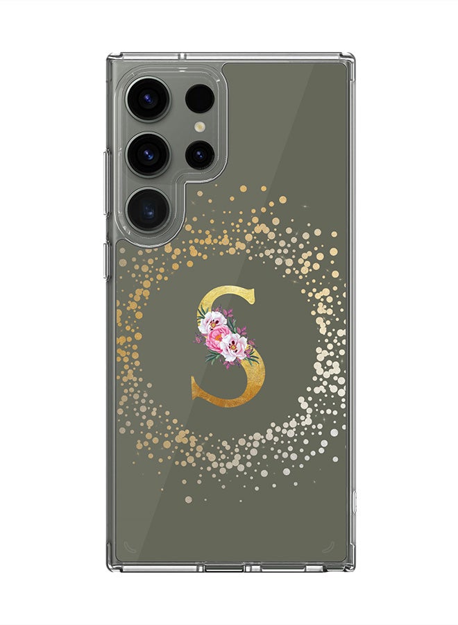 Stylizedd Classic Clear Case for Samsung Galaxy S25 Ultra ,Hybrid Soft Transparent Cover Custom Monogram Initial Letter Floral Pattern Alphabet -S (Olive Green) - Image 1