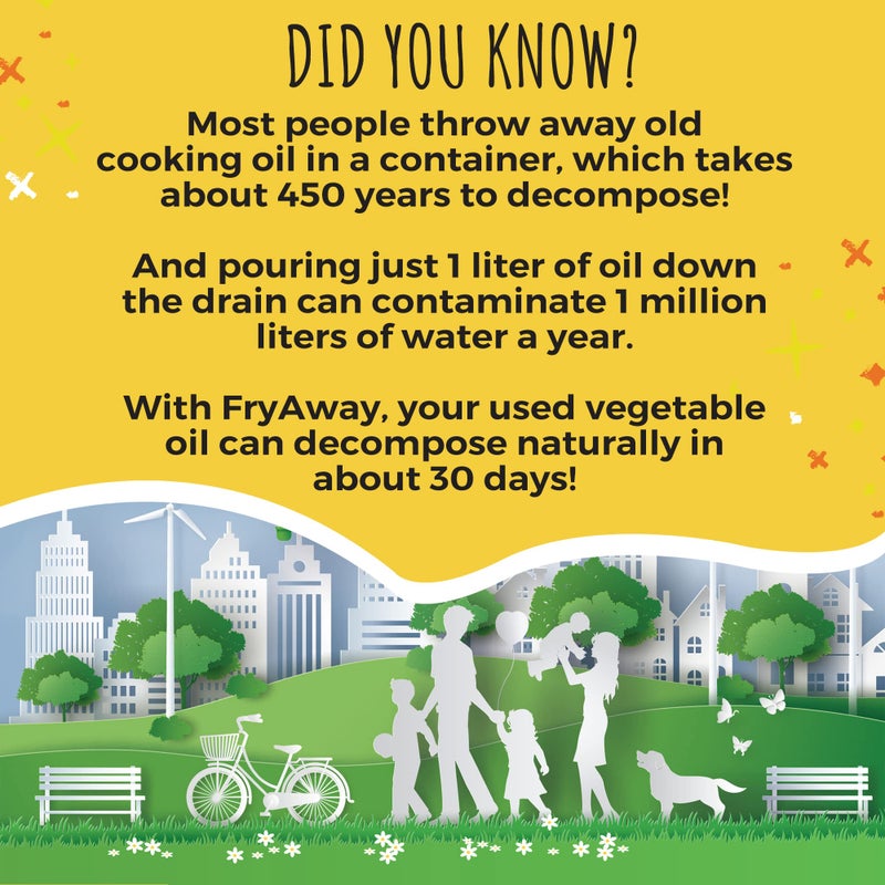 FryAway Super Fry Cooking Oil Solidifier, As Seen on Shark Tank, Solidifies 24 Cups of Oil - Plant-Based Powder, Fry Oil Away for Mess-Free Cleanup and Disposal - Easy to Use, Made in the USA, Kosher - Image 5
