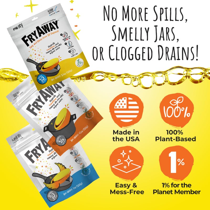 FryAway Super Fry Cooking Oil Solidifier, As Seen on Shark Tank, Solidifies 24 Cups of Oil - Plant-Based Powder, Fry Oil Away for Mess-Free Cleanup and Disposal - Easy to Use, Made in the USA, Kosher - Image 3