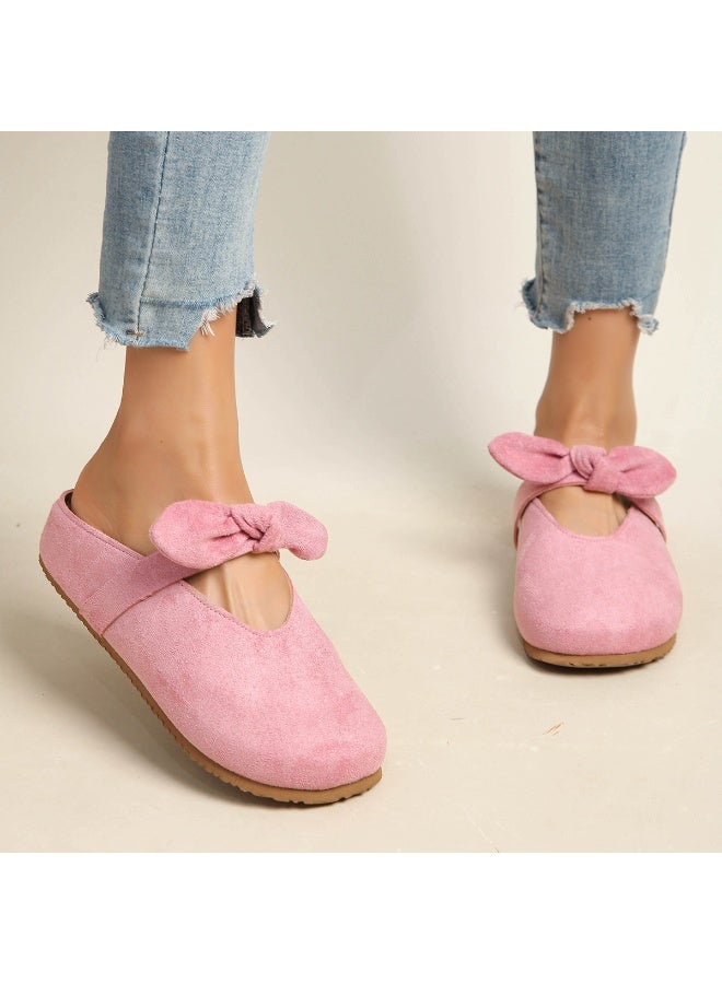 Pink Suede Bow Mules for Women – Comfy Slip-On Flats with Cute Bow Detail, Perfect for Casual, Office & Spring Summer Wear – Soft & Stylish Everyday Shoes - Image 5