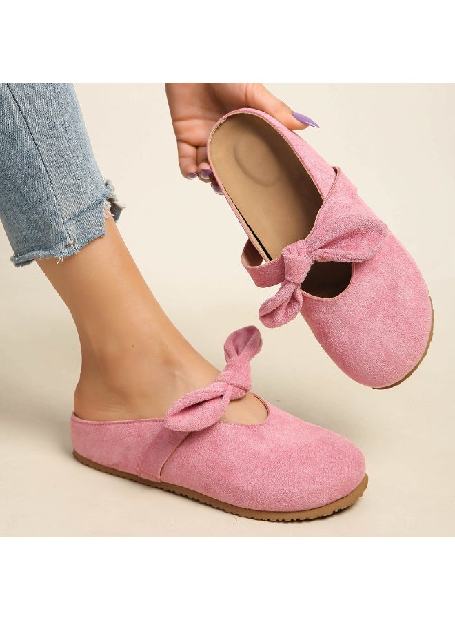 Pink Suede Bow Mules for Women – Comfy Slip-On Flats with Cute Bow Detail, Perfect for Casual, Office & Spring Summer Wear – Soft & Stylish Everyday Shoes - Image 4