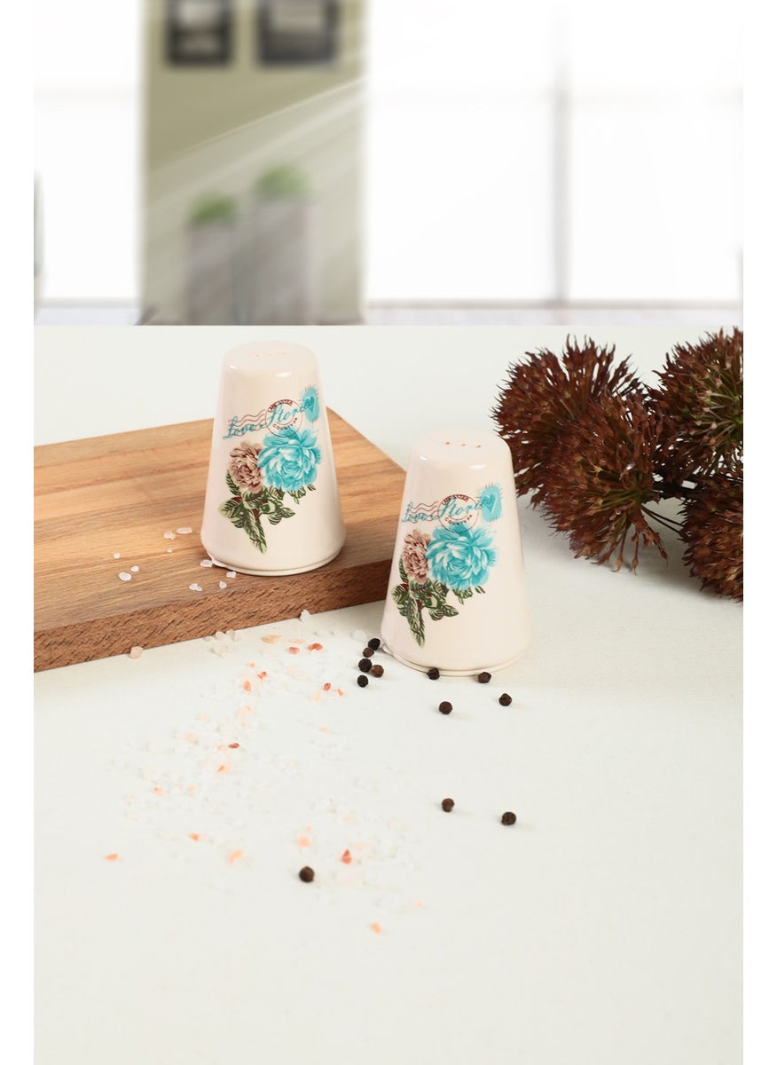 keramika Turquoise Rose Salt Shaker 8 cm 2 Pieces  - Image 1