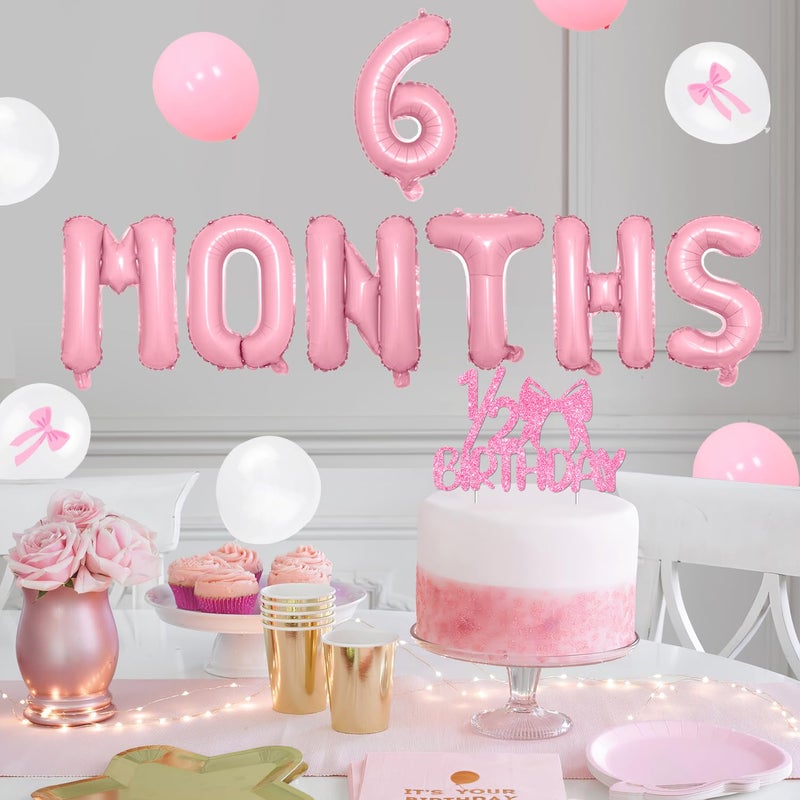 Merrystorm Half Birthday Decorations - Pink Gingham Banner Bow, Balloons, Cake Topper for Girls 6 Month Party Supplies - Image 3