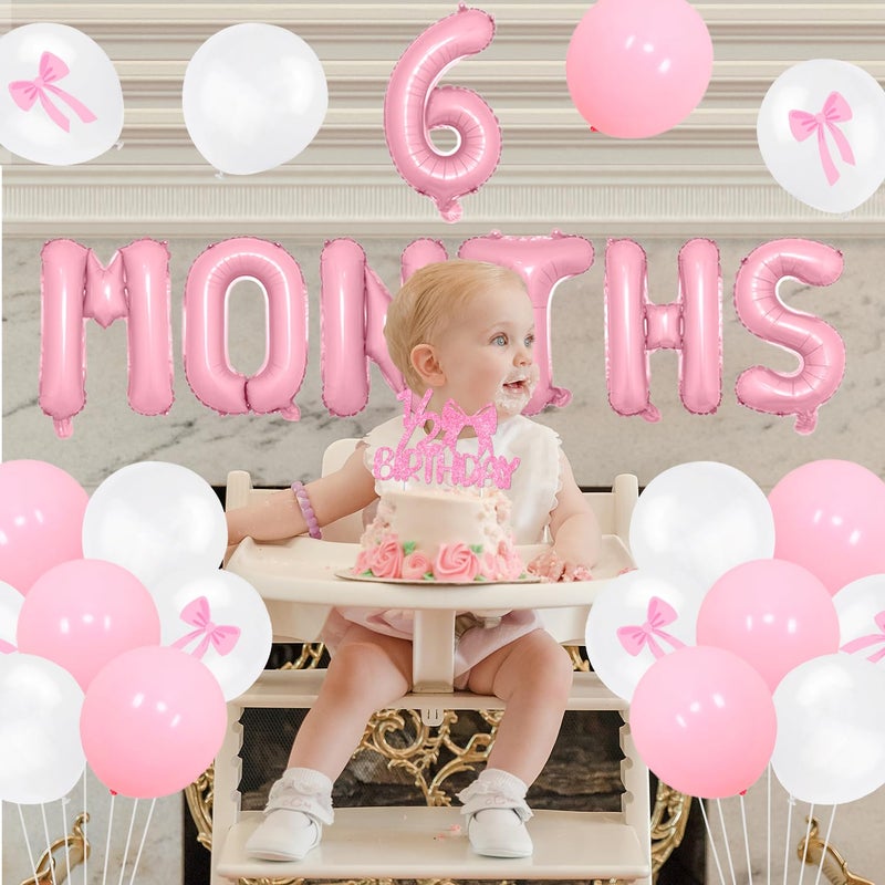 Merrystorm Half Birthday Decorations - Pink Gingham Banner Bow, Balloons, Cake Topper for Girls 6 Month Party Supplies - Image 5