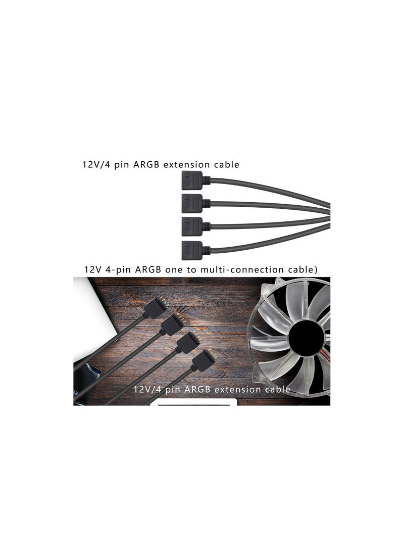 KASTWAVE - RGB 1 to 4 Splitter Cable, 12V 4 PIN RGB Splitter Cable LED Strip Connector, 5050 LED Tape Light Connector, Extension Cable for Computer Fan Motherboard, 2 Pack - Image 1