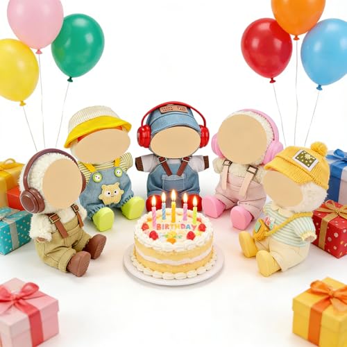 Ezcora 17cm Doll Clothes Overalls Outfit Set Include 5 Styles with Hats Headphones Shoes and Bag Cute Dress Up Accessories for Doll Play and Display No Dolls - Image 5
