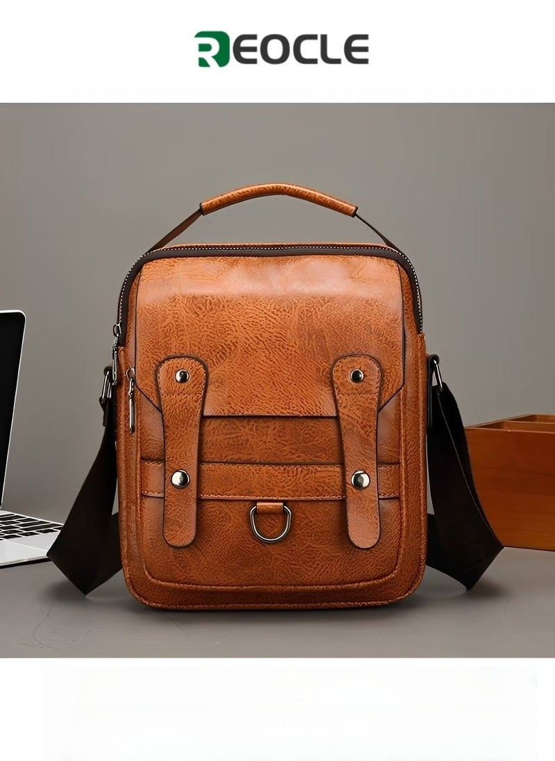 REOCLE Men's Shoulder Bag Messenger Bag PU Leather Business Travel Crossbody Pack Satchel Side Bag Casual Handbags Man Bag for Working & Hiking & Traveling & Daily Use  - Image 1