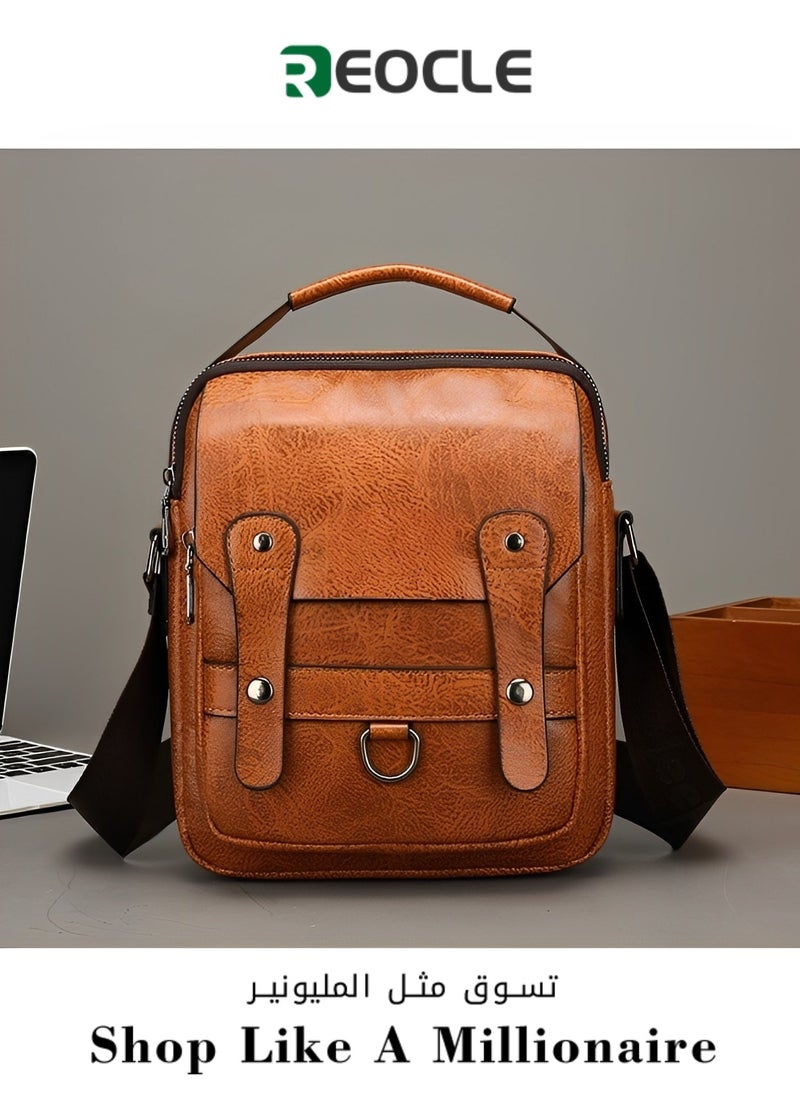 REOCLE Men's Shoulder Bag Messenger Bag PU Leather Business Travel Crossbody Pack Satchel Side Bag Casual Handbags Man Bag for Working & Hiking & Traveling & Daily Use  - Image 1