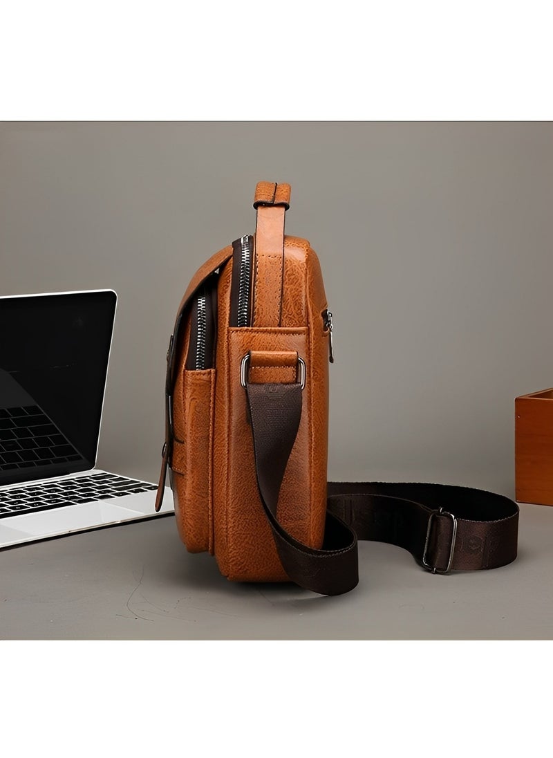 REOCLE Men's Shoulder Bag Messenger Bag PU Leather Business Travel Crossbody Pack Satchel Side Bag Casual Handbags Man Bag for Working & Hiking & Traveling & Daily Use  - Image 4