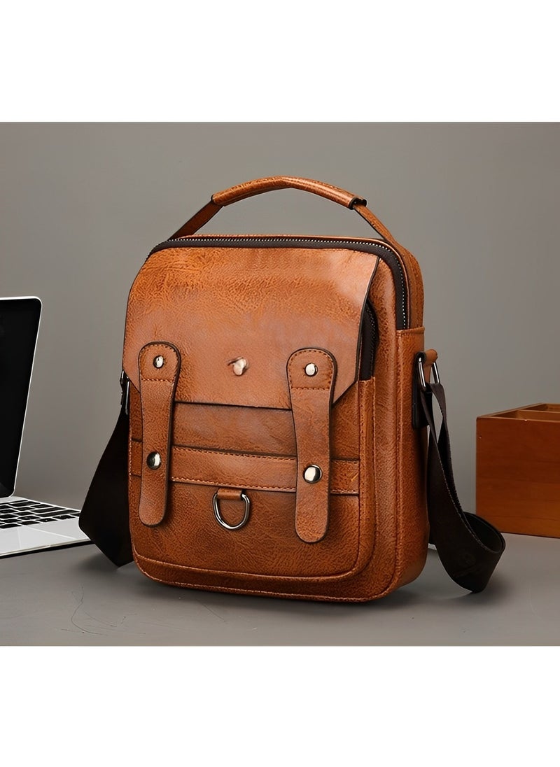 REOCLE Men's Shoulder Bag Messenger Bag PU Leather Business Travel Crossbody Pack Satchel Side Bag Casual Handbags Man Bag for Working & Hiking & Traveling & Daily Use  - Image 2