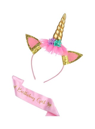 Unicorn Headband And Birthday Girl Sash Set With Handmade Felt Flowers Multicolored For Both Kids And Adults - view 3