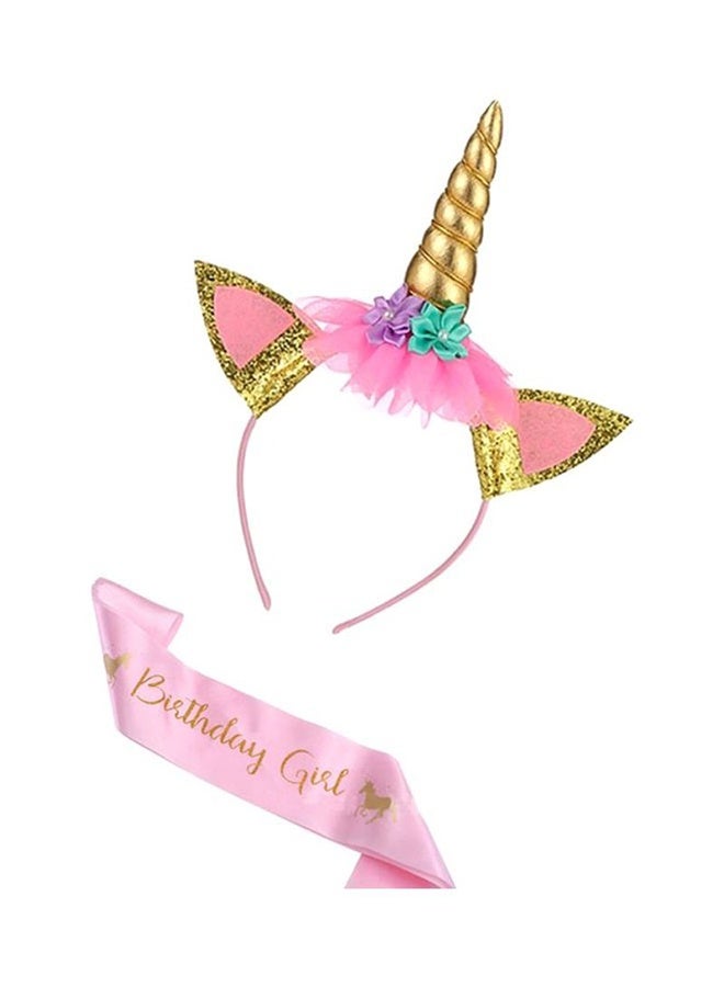 Halamodo Unicorn Headband And Birthday Girl Sash Set With Handmade Felt Flowers Multicolored For Both Kids And Adults - Image 3