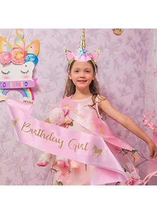 Unicorn Headband And Birthday Girl Sash Set With Handmade Felt Flowers Multicolored For Both Kids And Adults - view 5