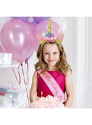 Unicorn Headband And Birthday Girl Sash Set With Handmade Felt Flowers Multicolored For Both Kids And Adults - view 2