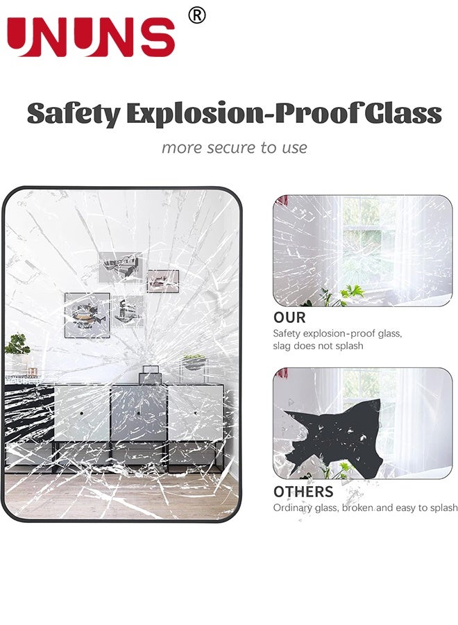 UNUNS Bathroom vanity mirror,70×90cm Black Metal Framed Bathroom Vanity Mirrors for Over Sink Wall,Large Rounded Rectangular Mirror for Bedroom Living Room, Entryway,Bathroom,Black - Image 2