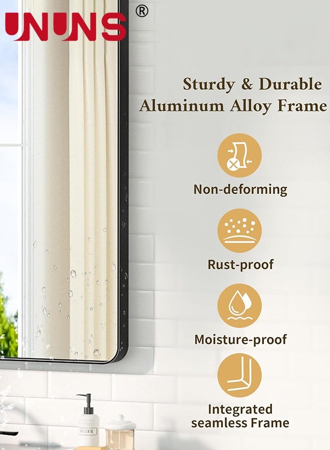 UNUNS Bathroom vanity mirror,70×90cm Black Metal Framed Bathroom Vanity Mirrors for Over Sink Wall,Large Rounded Rectangular Mirror for Bedroom Living Room, Entryway,Bathroom,Black - Image 4
