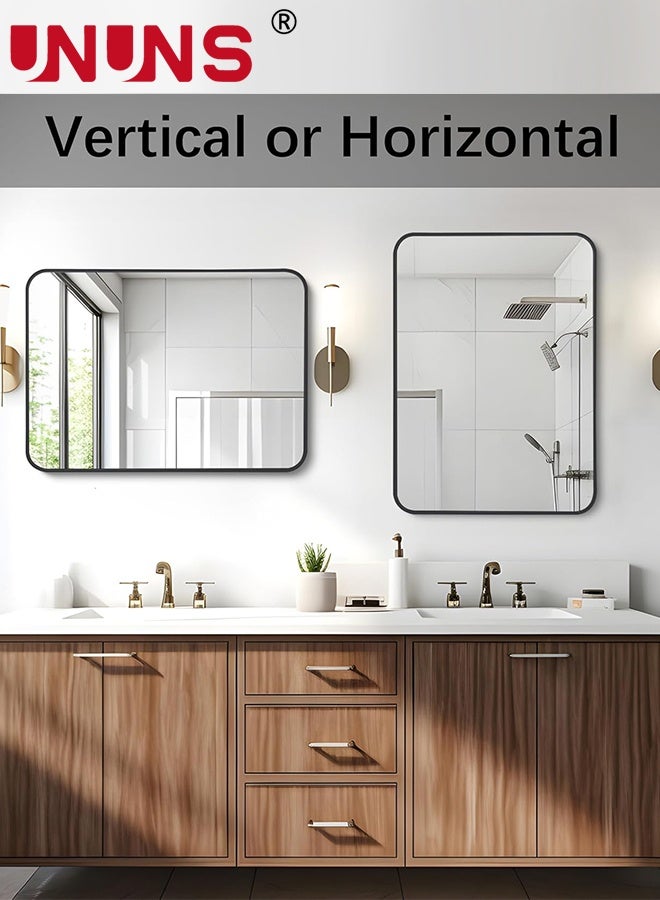 UNUNS Bathroom vanity mirror,70×90cm Black Metal Framed Bathroom Vanity Mirrors for Over Sink Wall,Large Rounded Rectangular Mirror for Bedroom Living Room, Entryway,Bathroom,Black - Image 5