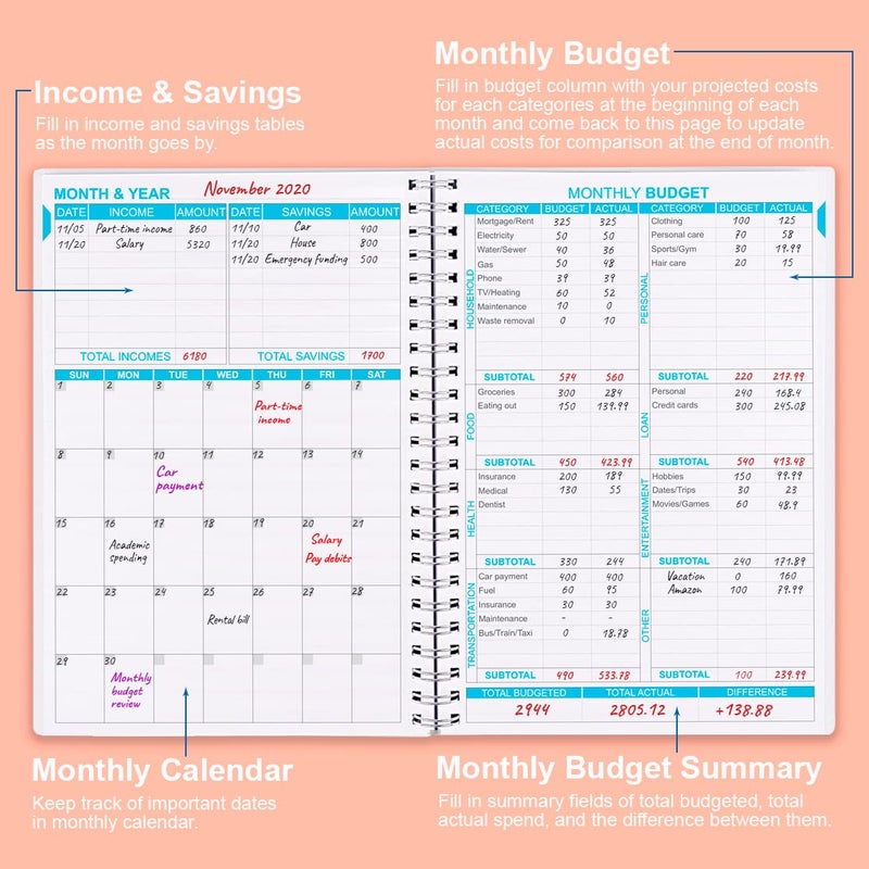Nokingo Budget Planner - Monthly Finance Organizer with Expense Tracker Notebook to Manage Your Money Effectively, Undated Finance Planner/Account Book, Start Anytime, 1 Year Use, A5, Twig - Image 2