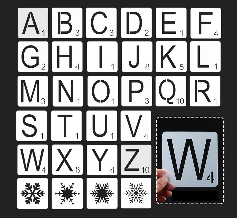 ilauke Wooden Squares for Crafts, 36pcs 5"x5" Blank Wood Square 3mm & 26 Large Letters Stencils, Scrabble Tiles for Crafts with Stencils for Name Wall Decor Home Decoration Crafting Painting Projects - Image 2