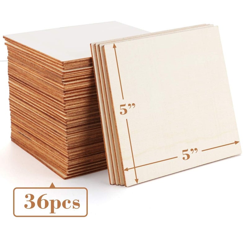 ilauke Wooden Squares for Crafts, 36pcs 5"x5" Blank Wood Square 3mm & 26 Large Letters Stencils, Scrabble Tiles for Crafts with Stencils for Name Wall Decor Home Decoration Crafting Painting Projects - Image 4