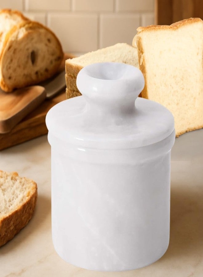 TheWolfard Butter Crock with Lid Cloudy White Marble Butter Keeper Best French Butter Keeper for Home Decorative Butter Pot Christmas Housewarming Gifts - Image 2