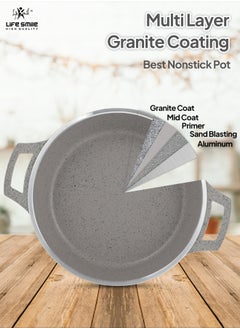 LIFE SMILE Shallow Pot with Lid | Multi Layer Non Stick Granite Coating 100% PFOA FREE | Oven Safe Frying Pan | Easy To Clean | Scratch Resistant (24 CM (2.1 Liters), Grey) - pzsku/Z63FE898BAEA1D9B99207Z/45/_/1730561048/536edef5-c4a7-49fd-abef-615dc3cd29c0