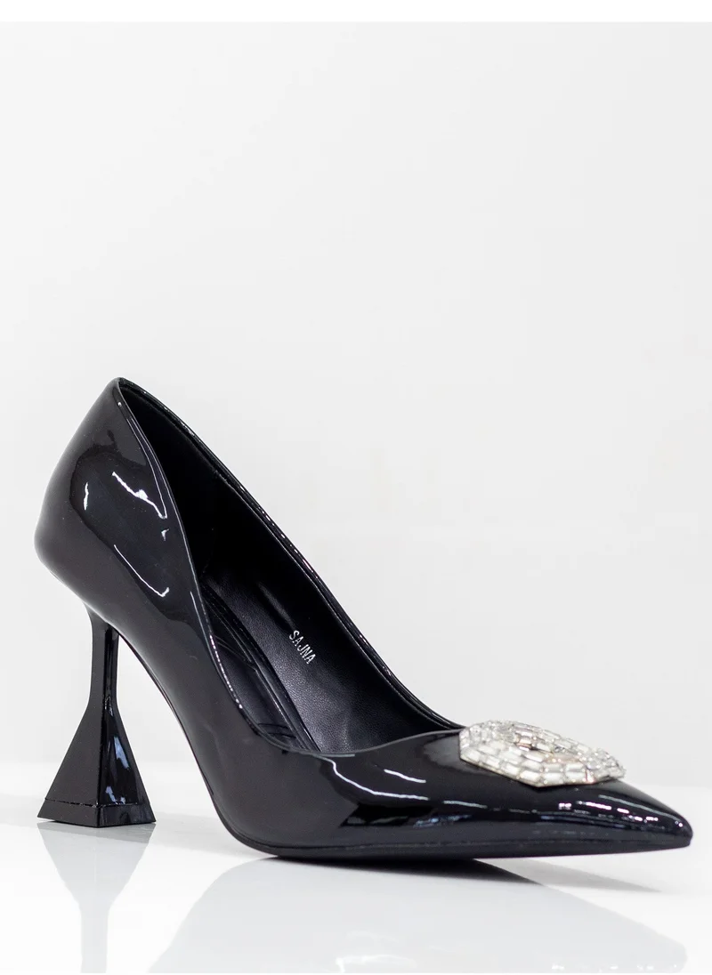 LAMARAPARIS Sajna pat 9cm heel court with oct diamante trim black