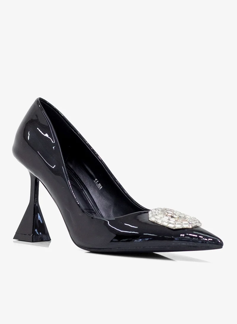 LAMARAPARIS Sajna pat 9cm heel court with oct diamante trim black