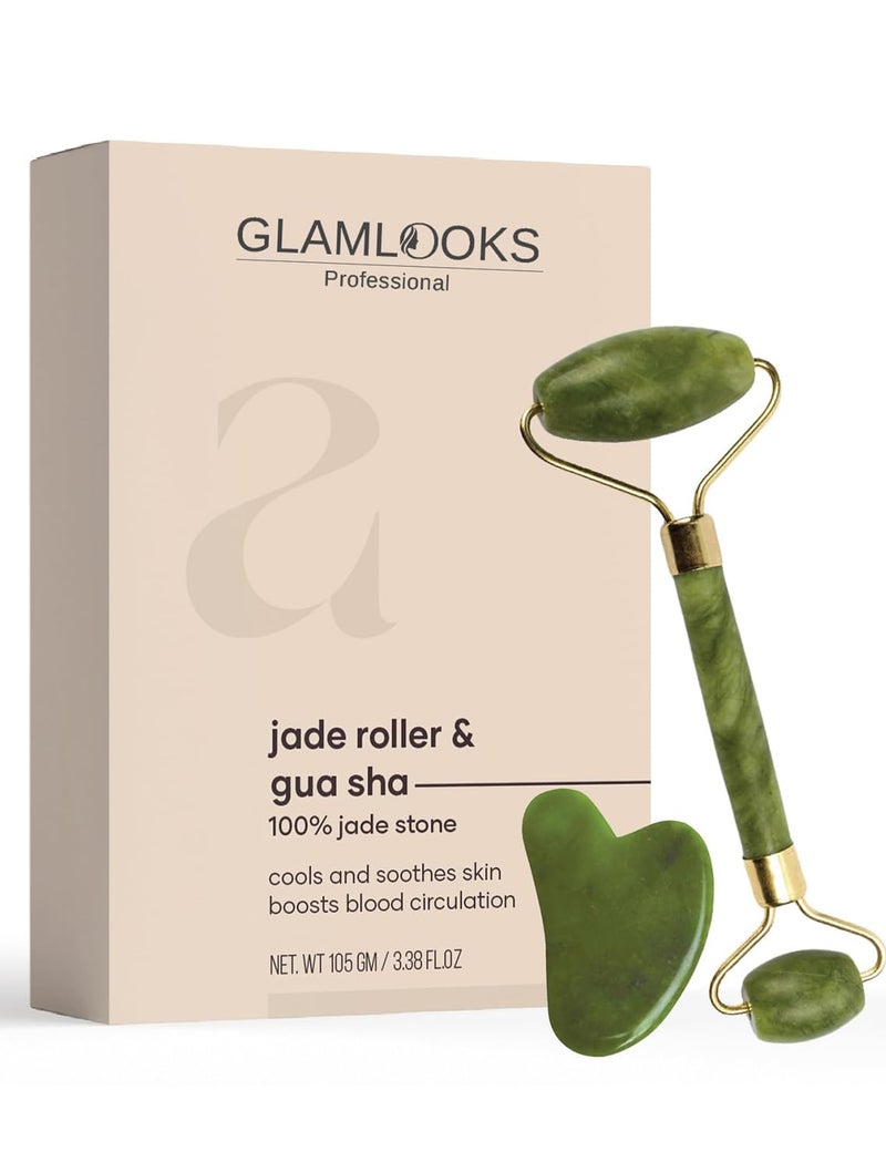 Jade Roller for Face Massage with Gua Sha Facial Tool Himalayan Stone | Anti Aging Facial Roller with Gua Sha Tool |Face Massage Roller for Skin Wrinkles & Serum Application.