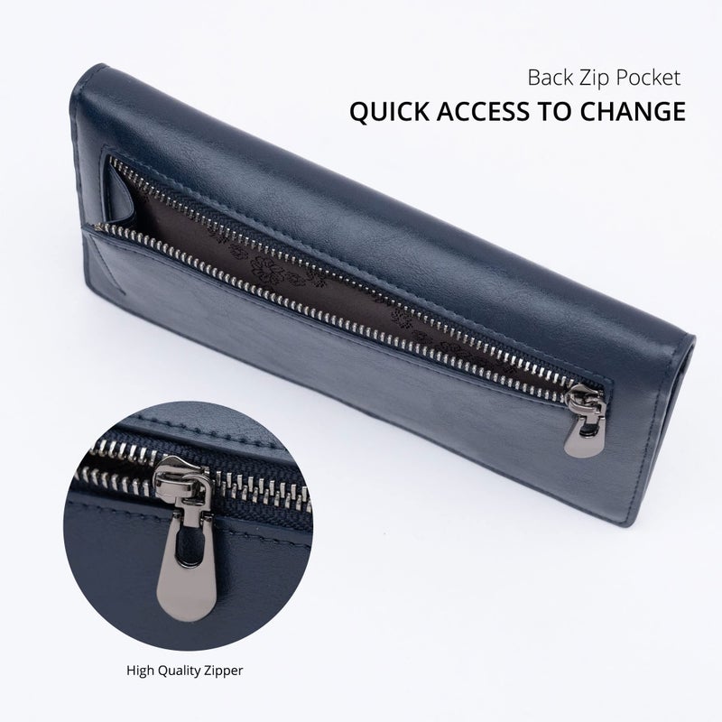 Alldaily Ultra Slim Thin Women Wallet RFID Blocking Credit Card Holder Bifold Long Ladies Billfold (Dark Blue) - Image 5
