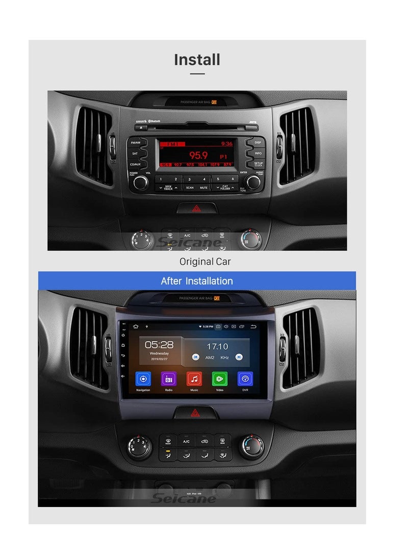 MNT - 2011-2015 Kia Sportage's screen is part of the car's infotainment system. It runs on Android and supports features like Apple CarPlay and Android Auto, allowing you to easily connect your smartphone. It also offers a high resolution of up to 1080 pixels, making it excellent for displaying information and maps clearly. - Image 1