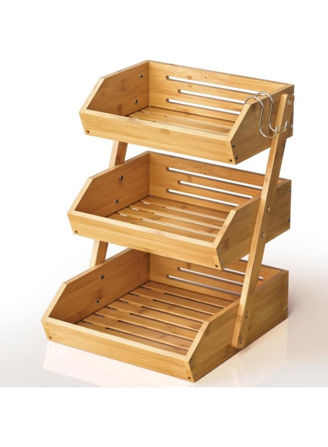 Meetion Bamboo Fruit Basket 3-Tier - Premium Produce Basket for Kitchen w/ 2 Hangers - Durable & Easy to Assemble Stand for Countertop - Perfect Holder for Vegetables, Bread, Snacks & More  - Image 1