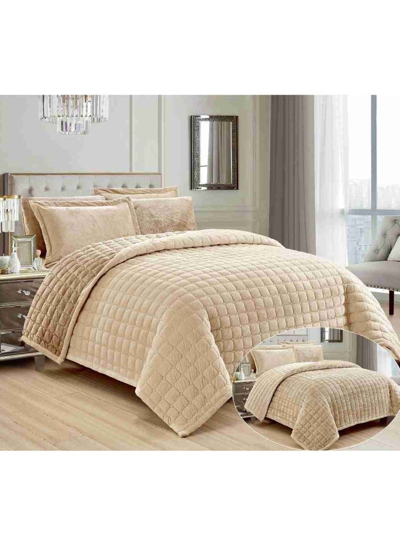 6 Pieces Winter Soft Plain Double Bedspread Set Quilt Size 240x200 cm Microfiber - Image 1