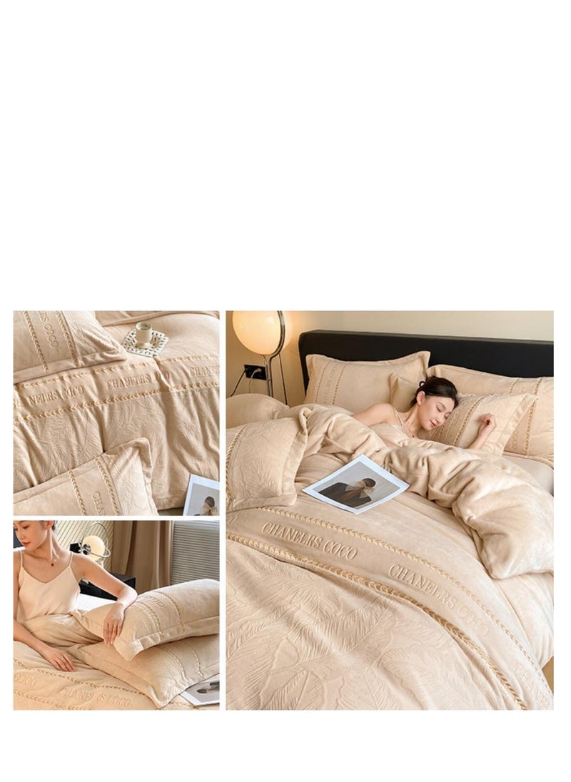 Generic Bed Sheet Style — Carved Velvet Cloth Embroidered Wide Edge Milk Velvet Four Piece Bedding Set  - Image 3