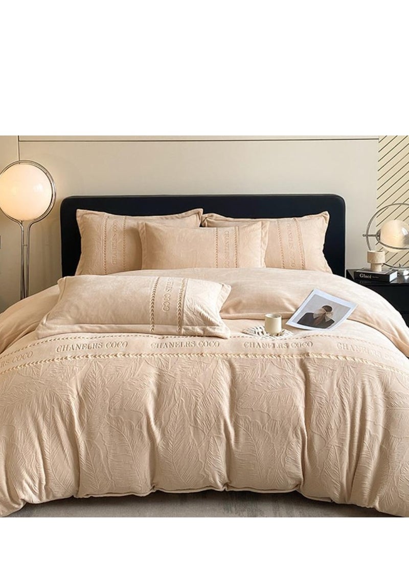 Generic Bed Sheet Style — Carved Velvet Cloth Embroidered Wide Edge Milk Velvet Four Piece Bedding Set  - Image 2
