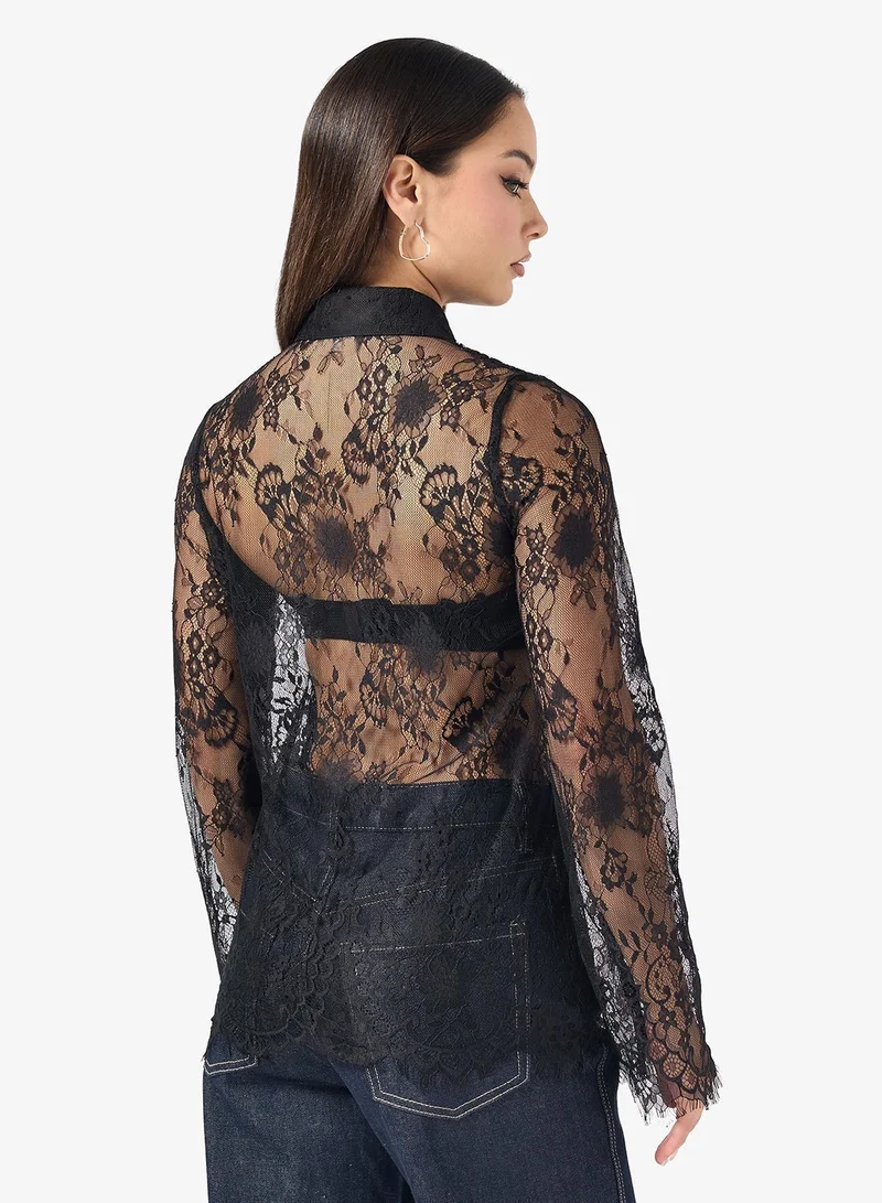 Ginger Lace Detail Button Down Shirt