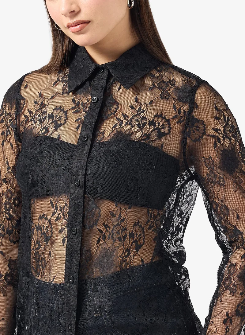 Ginger  Lace Detail Button Down Shirt for Women | Best Price UAE
