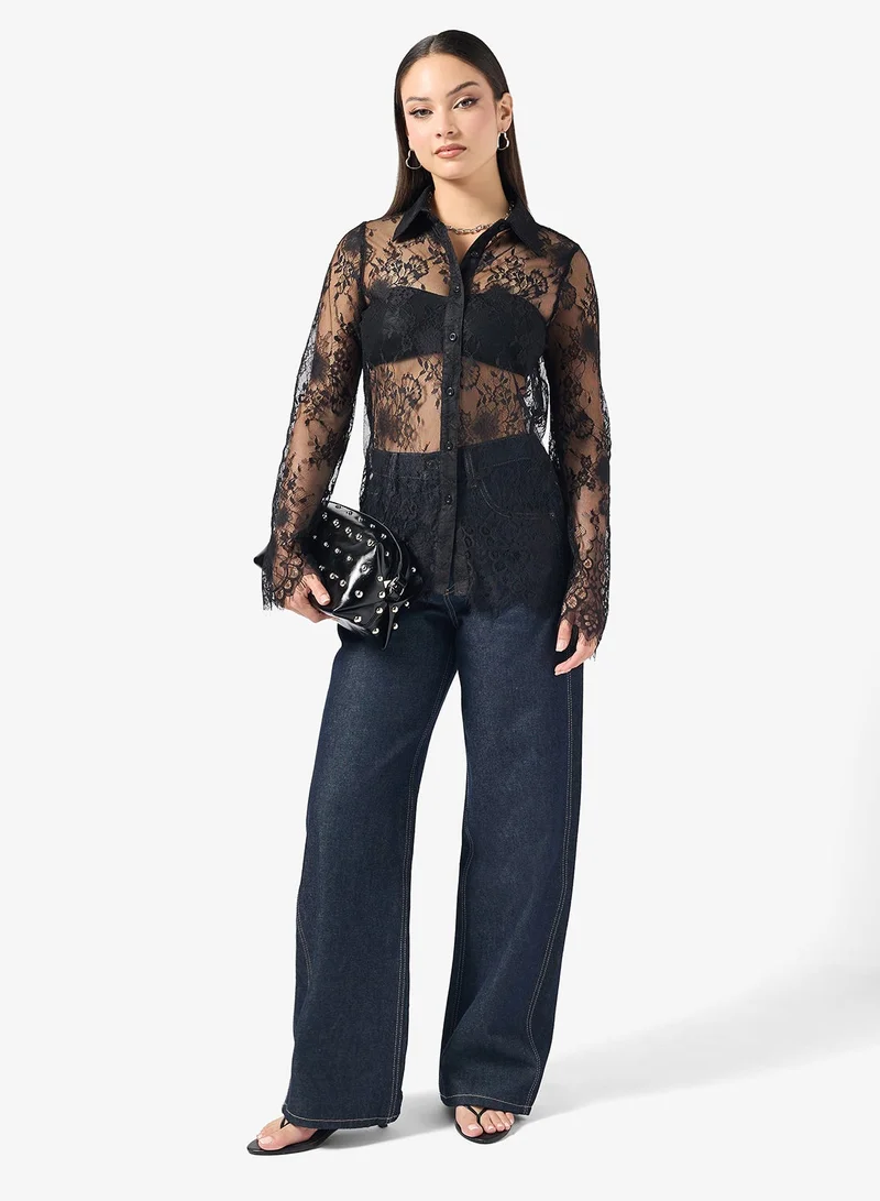 Ginger  Lace Detail Button Down Shirt for Women | Best Price UAE