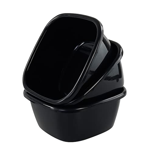 Qskely 3-PACK 16 Quart Plastic Wash Basin/Dish Pan Tub, Black - Image 1