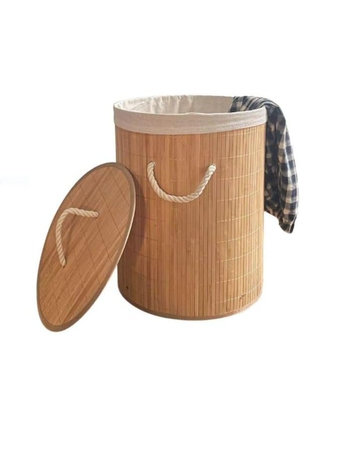 ديكور هيلز سلة غسيل كبيرة من الخيزران بمقبض وغطاء من الحبل، سلة غسيل من الحبل القطني، سلة تخزين، سلة ألعاب - Image 1
