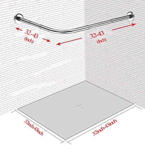 Quany Life Stretchable Corner Shower Curtain Rod - Drill Free Install 304 Stainless L Shaped 32-43" x 32-43",for Bathroom, Clothing Store（Free Curtain Hook ） - Image 3