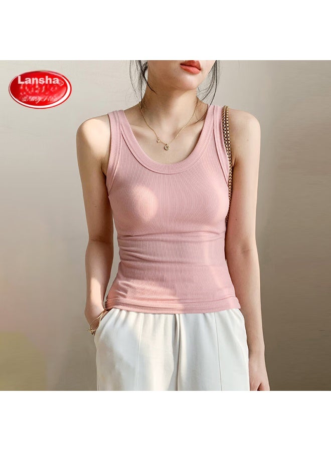 LANG SHA Langsha Camisole Tank Top For Women With Built-in Bra Pads, Wearable As Outerwear Or Inner Layer, Sports Ribbed Undershirt, White, L - Image 4