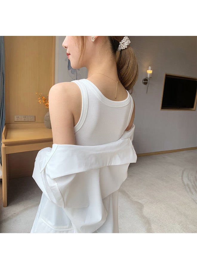 LANG SHA Langsha Camisole Tank Top For Women With Built-in Bra Pads, Wearable As Outerwear Or Inner Layer, Sports Ribbed Undershirt, White, L - Image 2
