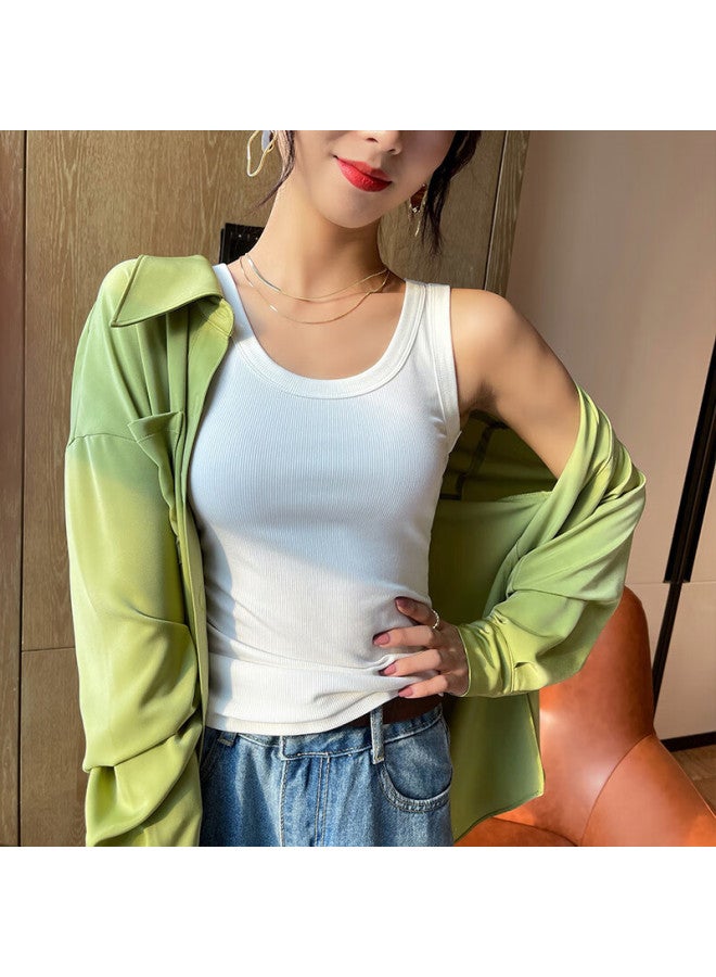 LANG SHA Langsha Camisole Tank Top For Women With Built-in Bra Pads, Wearable As Outerwear Or Inner Layer, Sports Ribbed Undershirt, White, L - Image 1